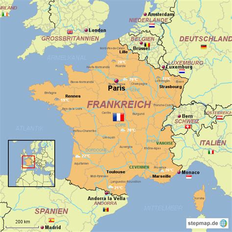 StepMap - Frankreich Karte - Landkarte für Frankreich