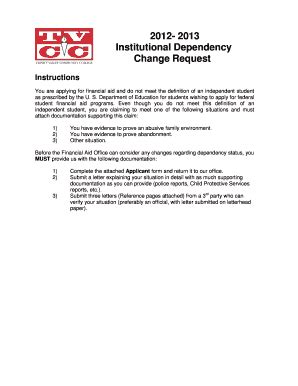 Fillable Online Tvcc Institutional Dependency Change