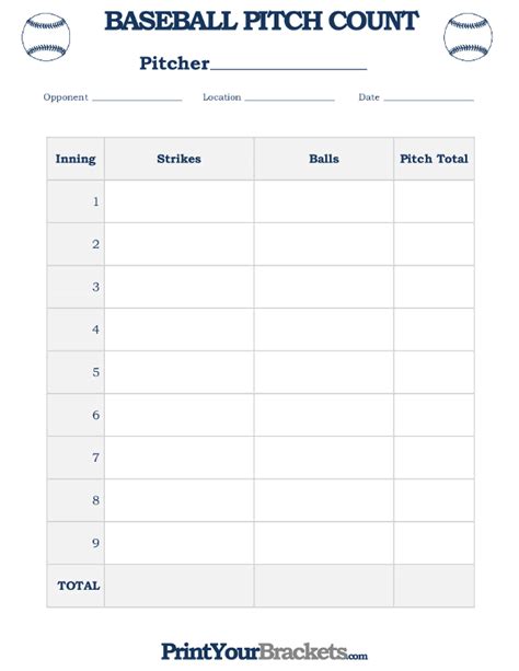 Printable Pitch Count Chart Printable Word Searches