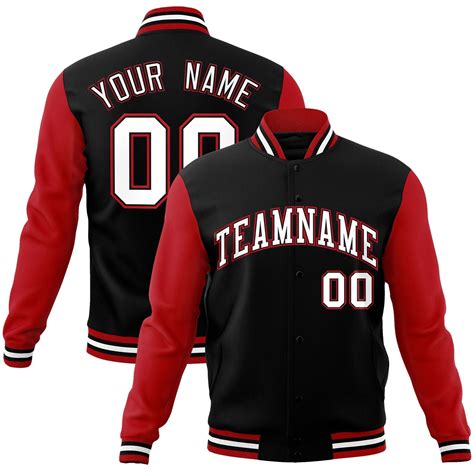 Custom Black White Black Raglan Sleeves Varsity Full Snap Letterman Ja