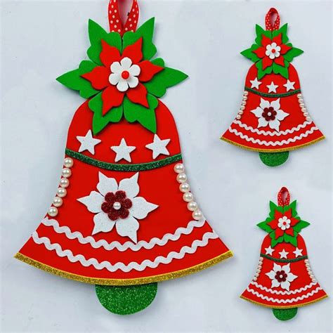 Three Decorated Christmas Trees Are Shown On A White Surface With Red