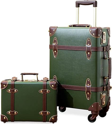 urecity Vintage Luggage Set, Trunk Style Suitcase with Wheels, 2-Piece ...