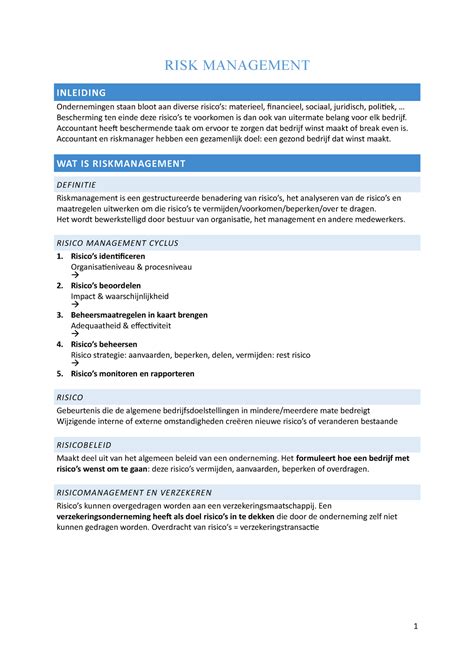 Samenvatting Compleet Risk Management Risk Management Inleiding