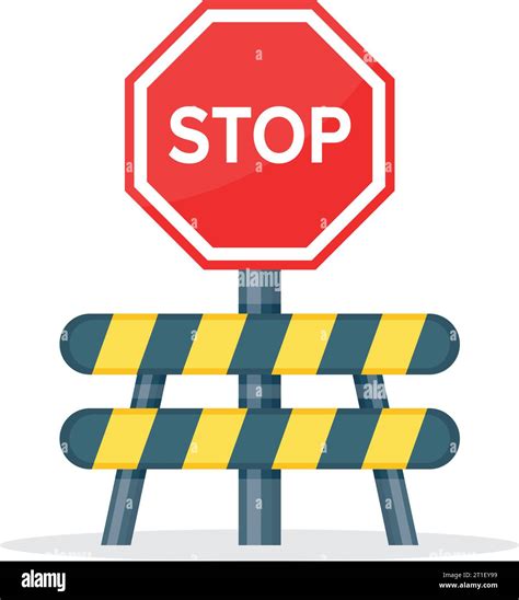 Stop Traffic Road Barrier Icon In Flat Style Roadwork Vector