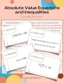 Absolute Value Equations And Inequalities Scavenger Hunt Activity