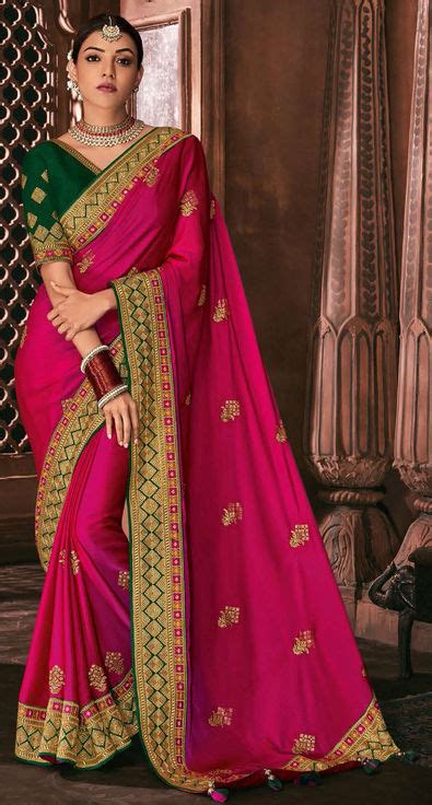 Traditional Pink And Majenta Color Satin Silk Silk Fabric Saree