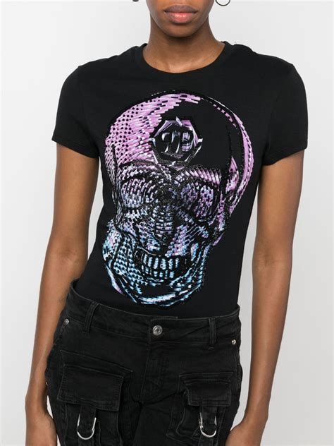 Philipp Plein Crystal Embellished Skull T Shirt Black FARFETCH