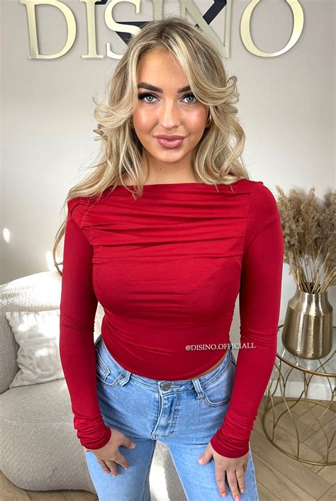 Red Alani Top Ruched Long Sleeve Top Disino Fashion Boutique