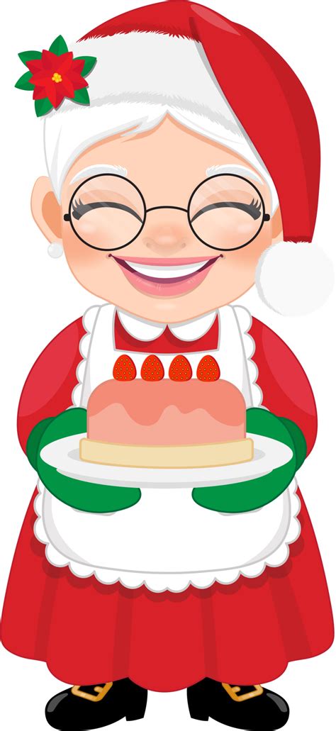 Mrs Claus Holding Strawberry Cake And Smiling Cartoon Character Png 19834614 Png