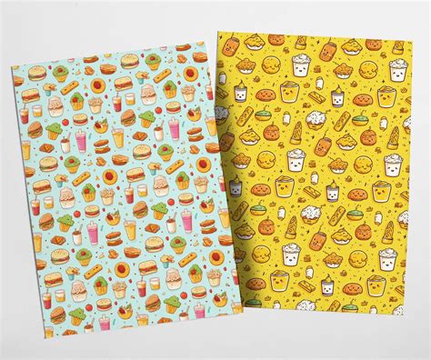 Cute Food Doodles Digital Paper Pack 20 Colorful Food Papers Printables Cartoon Food Doodle