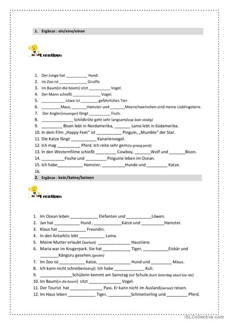 einen keinen Unbestimmter Artikel i Deutsch DAF Arbeitsblätter pdf doc