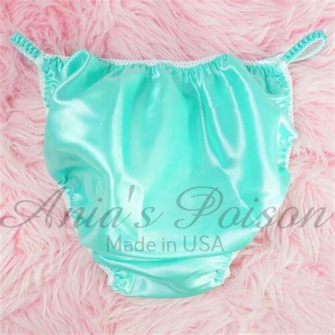 Sissy Satin Panties For MEN Seafoam Green Shiny String Bikini Or Bra