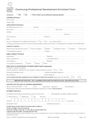 Fillable Online Cpd Enrolment Form Australian College Of Nursing Fax