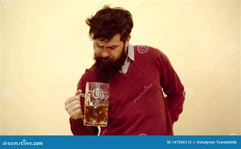 Man with Beer. Emotional Funny Bearded Drunk Hipster Holds Craft ...