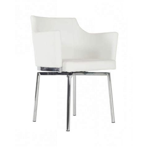 Benjara White Vegan Faux Leather Swivel Dining Chair BM187445 The