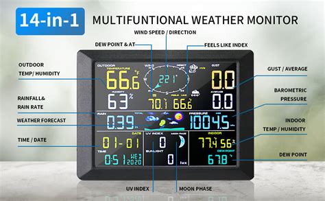 Uzoli Professional Weather Stations Wireless Indoor Outdoor Thermometer