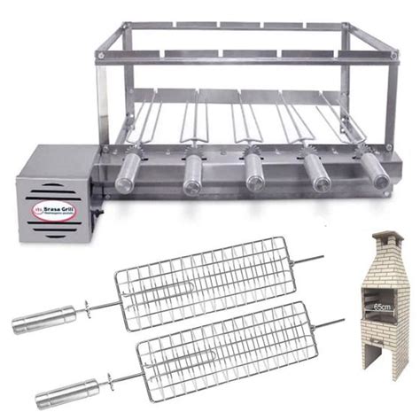 Kit Grill Inox Gira 5 Espetos para Pré moldadas 65cm Esquerdo 2