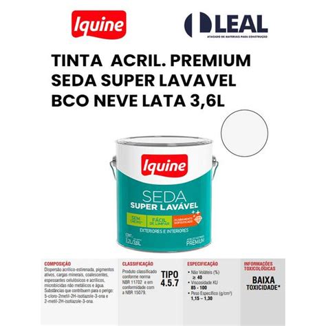 Tinta Acr Lica Premium Seda Super Lav Vel Branco Neve Lata L Iquine