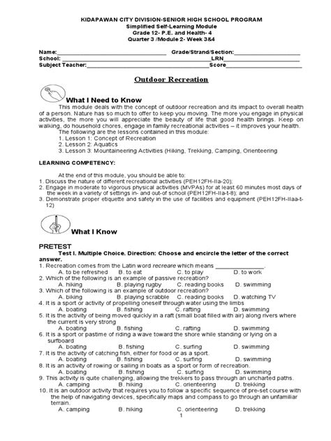 Hope4 Q3 Module 2 Wk 34 Pdf Outdoor Recreation Recreation