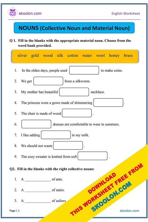 Collective Noun and Material Noun with Answers - skoolon.com