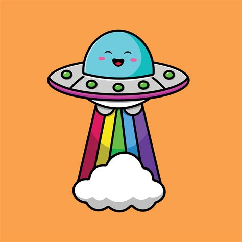 Cute Ufo Rainbow Cloud Cartoon Vector Icon Illustration Transportation