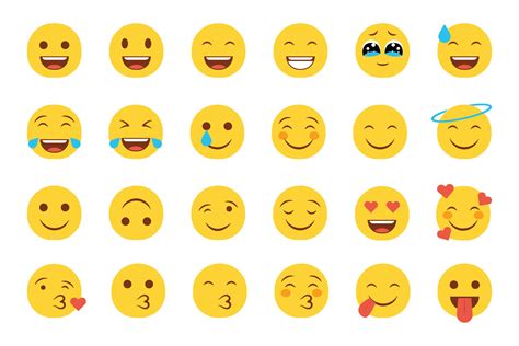 Set Of Emoticon Smiley Icons Cartoon Emoji Set With Smile Sad Happy