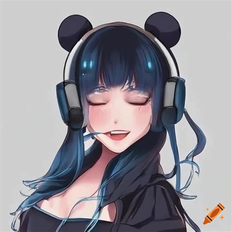 Smiling Anime Panda Woman With Blue Hair And Headphones On Craiyon