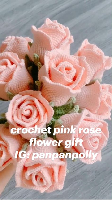 Crochet Pink Rose Flower T Ig Panpanpolly Gehaakte Bloemen