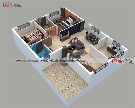 2BHK 3D Floor Plan Design And Idea | Floor plans, Floor plan design ...