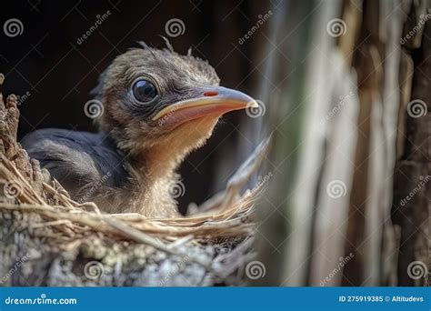 Newborn Bird Peeping Out Of Its Nest Curious And Alert Stock