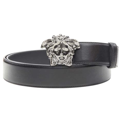 Versace Black Leather Swarovski Crystal 3d Medusa Belt At 1stdibs