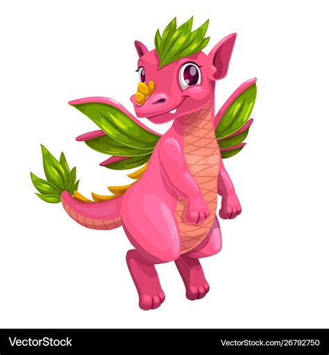 Little cute cartoon pink dragon kind monster icon Vector Image