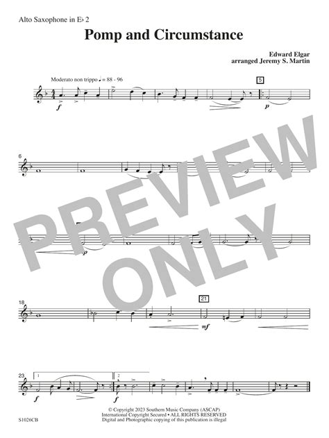 Pomp And Circumstance Easy Arr Jeremy Martin Alto Saxophone 2 Sheet Music Edward Elgar