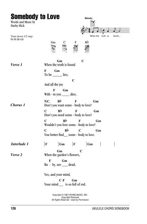 Somebody To Love By Jefferson Airplane Sheet Music For Ukulele Chords