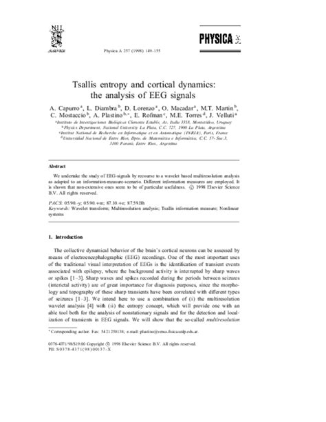 Pdf Tsallis Entropy And Cortical Dynamics The Analysis Of Eeg