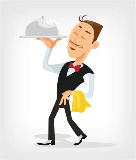 Butler Or Waiter Serving Tray Of Food — Stock Vector © Bluezace 17592267