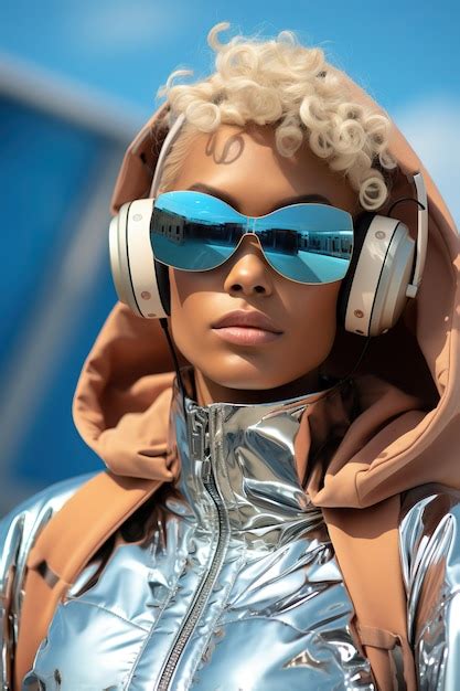 Premium Ai Image A Woman Wearing Headphones And Sunglasses