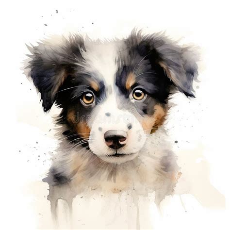 Border Collie Puppy Stylized Watercolour Digital Illustration Of A