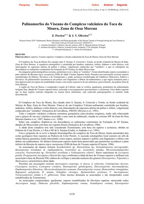 PDF Palinomorfos do Viseano do Complexo Vulcânico de Toca da Moura