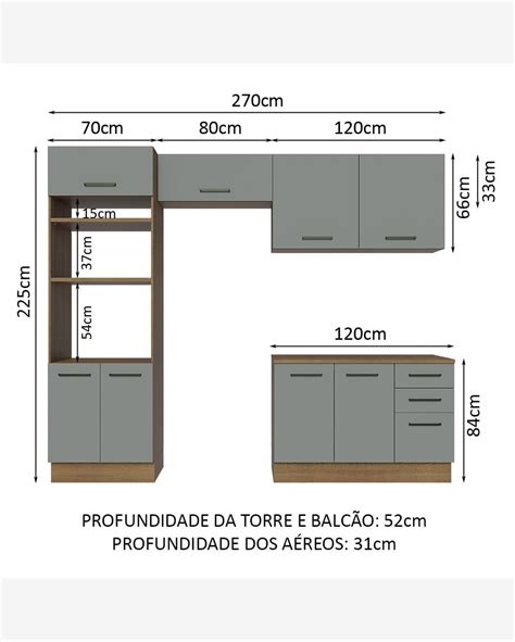 Riachuelo Armário de Cozinha Completa 270cm Rustic Cinza Agata Madesa 07