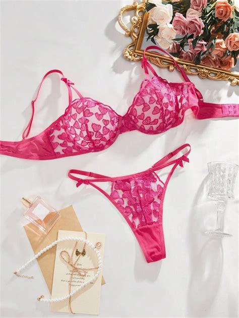 Valentines Day Style Sexy Lingerie With Heart Embroidery Shein Usa