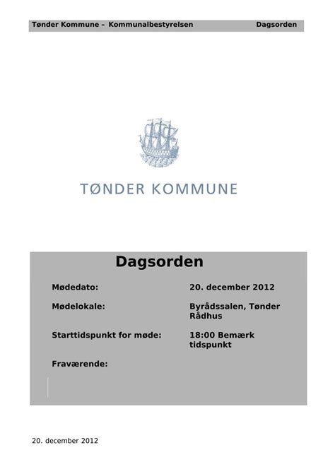 Dagsorden TÃƒÂ¸nder Kommune