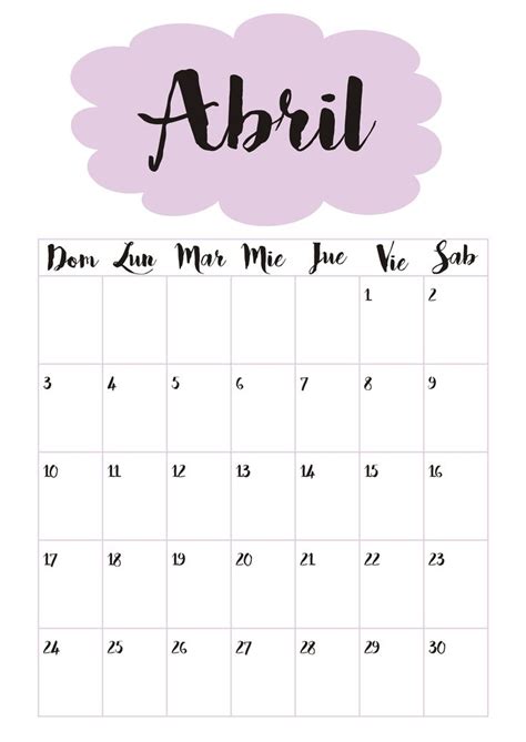 April Calendar Calendario 4 Abril