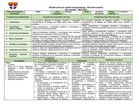 Biologia Las Celulas To Planificaci N Por Unidad De Aprendizaje