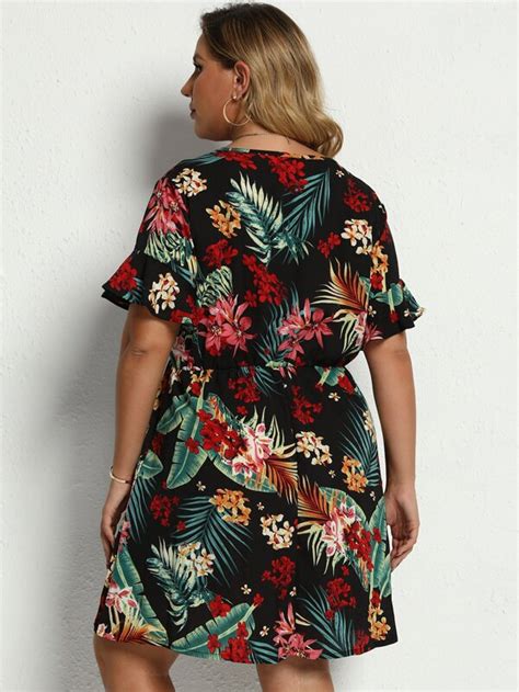 Shein Vcay Plus Floral And Tropical Print A Line Dress Shein Usa