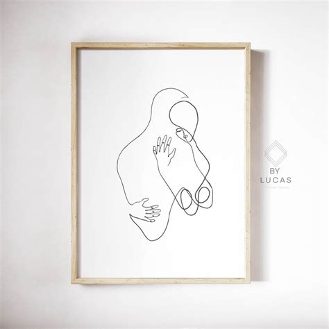 Hug Line Art Printable Wall Decor Couple Abstract Line Etsy