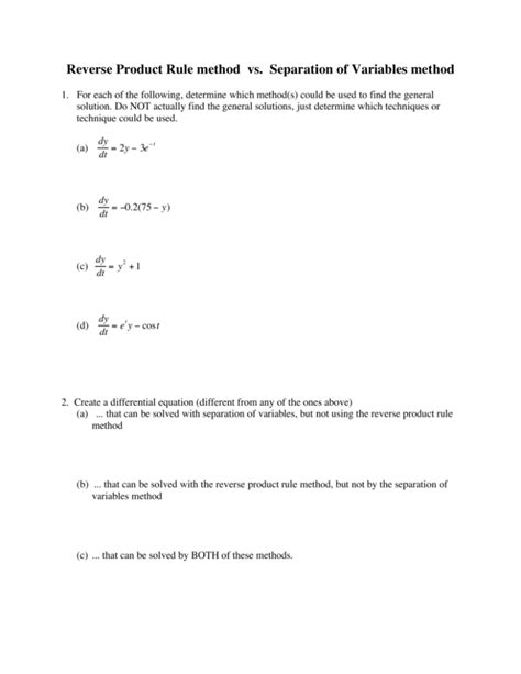 Reverse Product Rule Method Vs Separation Of Variables Method