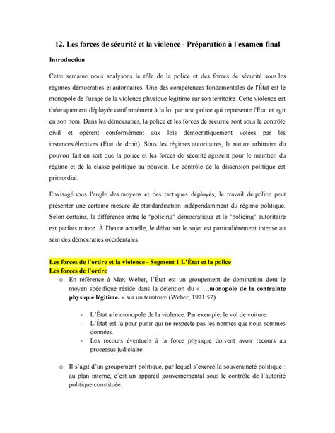 NOTE DE Cours 12 12 Les forces de sécurité et la violence