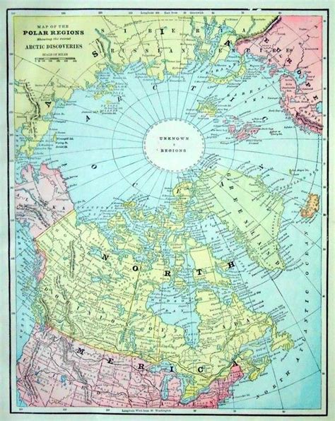 1892 Antique Map Of The Polar Regions Showing Arctic Etsy Polar