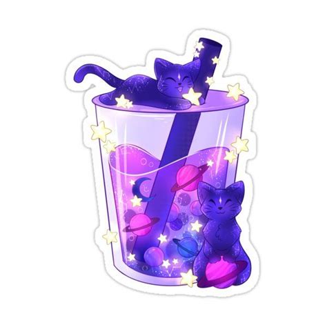 Purple Galaxy Cats Boba Tea Sticker For Sale By Averiillustrate Kawaii Drawings Cute